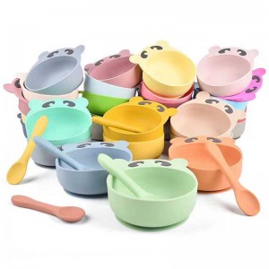 Baby Feeding Set Silicone Bowl Spoon Fork for Toddler Kids Cute Animal Silicon Bowl Set Bear Food Feeding Baby Plate For Children Supplies