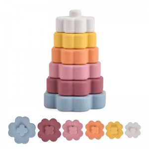 Children Colorful Flower Silicone Sensory Educational Building Toys Silicone Stacking Montessori Toys