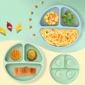 Silicone children\'s dinner plate suction cup integrated compartmentalized silicone dinner plate